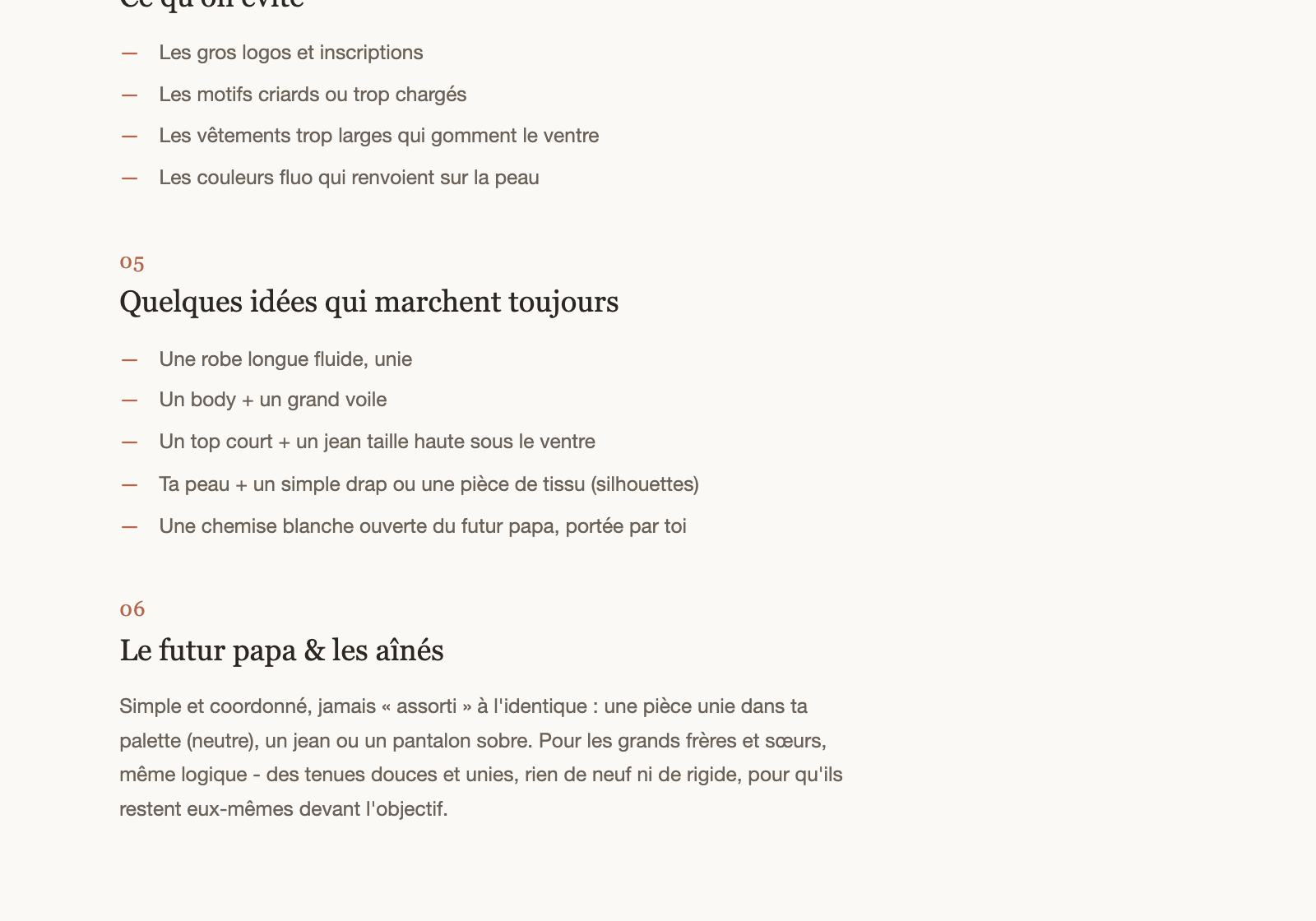 Chapitres sur les matières, ce qu'on évite et les idées qui marchent